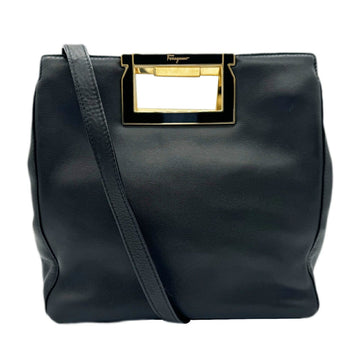 SALVATORE FERRAGAMO Leather Shoulder Bag Black Women's P 21 8239
