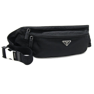 PRADA Body Bag 2VL132 Black Nylon Leather Waist Belt Women's Men's Pouch