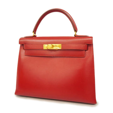 HERMES Handbag Kelly 28 〇U Engraved Box Calf Rouge Vif Ladies