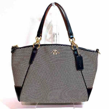 COACH F57244 Milk x Black Canvas Leather Bag Handbag Shoulder Women's