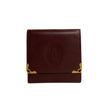 CARTIER Mastline Leather Coin Purse Wallet/Coin Case Compact Wallet Bordeaux 98622