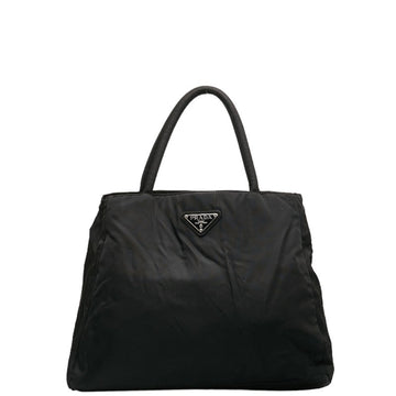 PRADA Triangle Plate Handbag Black Nylon Women's