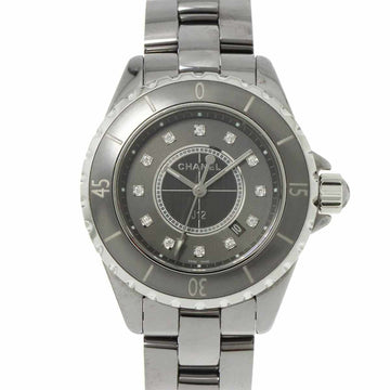 CHANEL J12 33mm H3241 Ladies Watch 12P Diamond Date Grey Ceramic Quartz
