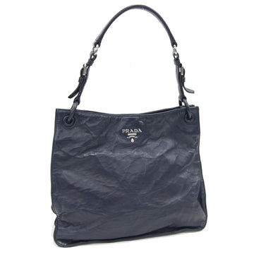 PRADA Bag Navy Leather Wrinkle Processing Women's