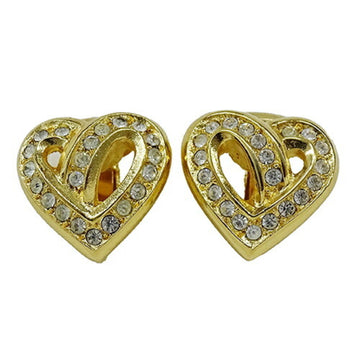 CHRISTIAN DIOR Earrings Women's Brand Heart Gold Rhinestone For Both Ears