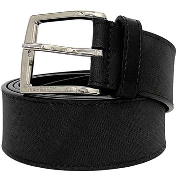 BURBERRY waist belt black check f-20072 leather  square buckle 40mm long
