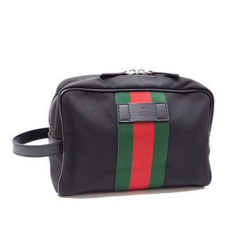 GUCCI Second Bag Men's Black Canvas Leather 630916 Clutch Sherry Webbing Line A6046620