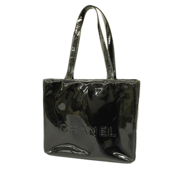 CHANEL Tote Bag Patent Leather Black Champagne Women's