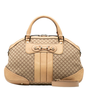 GUCCI Diamante Horsebit Handbag Shoulder Bag 247286 Beige Canvas Leather Ladies