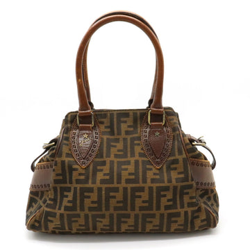 FENDI Zucca pattern Ethnico handbag tote bag nylon canvas leather khaki dark brown 8BN157