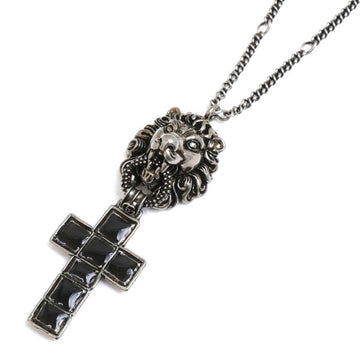 GUCCI Metal Lion Head Cross Pendant Necklace 36.6g 60cm Men's