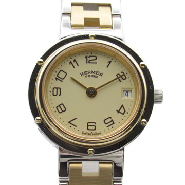 HERMES Clipper Wrist Watch CL2.440 Quartz Beige Gold Plated Stainless Steel