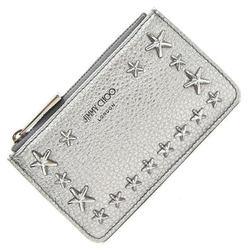 JIMMY CHOO coin case, star studs, Nancy, grey leather, purse, key holder, hook, star, ladies, card fragment