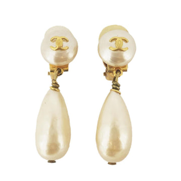 CHANEL Earrings Coco Mark Fake Pearl GP Plated Gold 95P Ladies