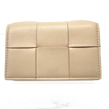 BOTTEGA VENETA Card Case Business Holder Pink Beige Small Items Leather Intrecciato Women's