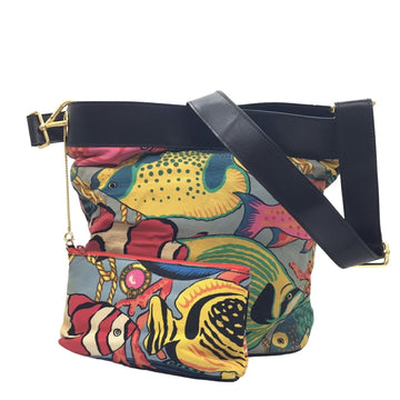CELINE Shoulder Bag Canvas Leather Tropical Fish Motif Sea Women's