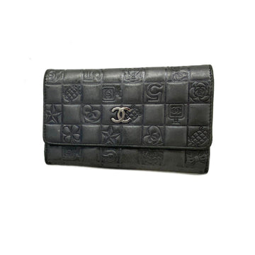 CHANEL Wallet Icon Leather Black Women's