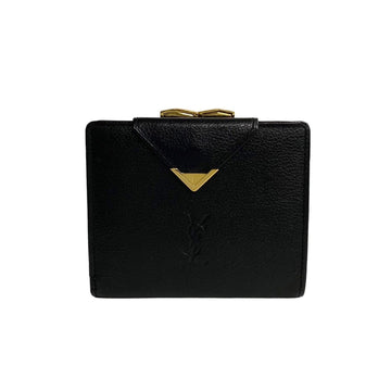 YVES SAINT LAURENT YSL metal fittings leather bi-fold wallet black 06144