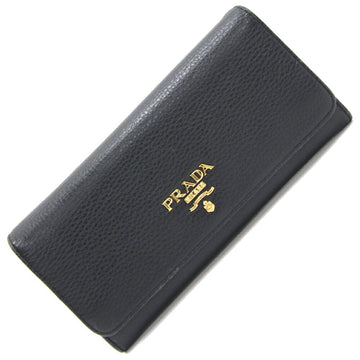 PRADA Bi-fold Long Wallet 1MH132 Black Leather Women's Pass Case