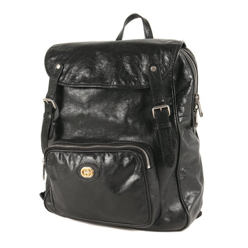 GUCCI Interlocking G Double Flap Leather Backpack [575823 493075] Black Luxury