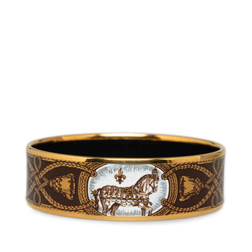 HERMES enamel GM cloisonne horse bangle bracelet gold white multicolor plated women's