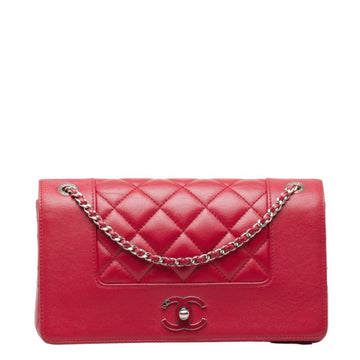CHANEL Matelasse Coco Mark Chain Shoulder Bag Red Leather Women's