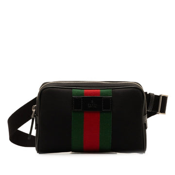 GUCCI KWTKN Sherry Line Waist Pouch Body Bag 630919 Black Red Canvas Leather Women's