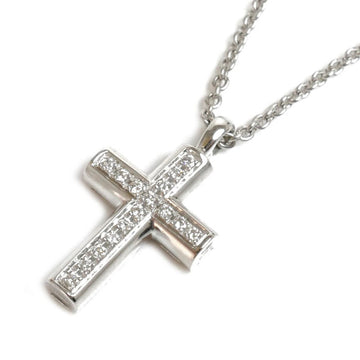 BVLGARI K18WG White Gold Latin Cross Necklace Diamond 9.5g 40cm Women's
