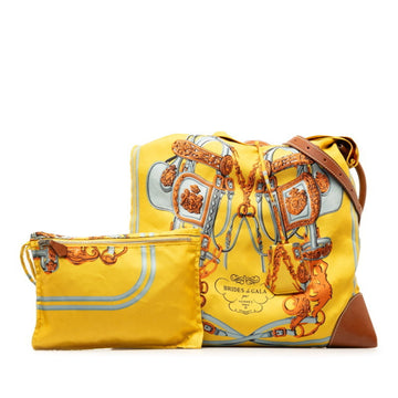 HERMES Silky City PM Shoulder Bag Yellow Brown Multicolor Silk Leather Women's