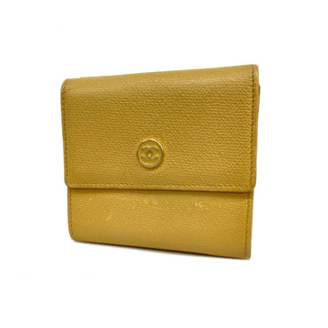 CHANEL Trifold Wallet Coco Button Leather Beige Ladies