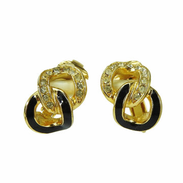 CHRISTIAN DIOR Earrings Metal Rhinestone Gold Black Chain Accessories Women's