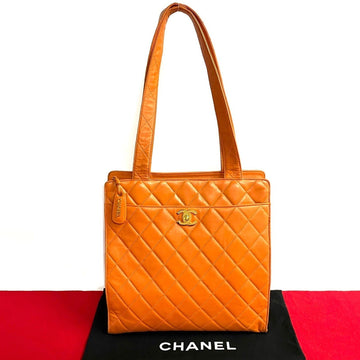 CHANEL Matelasse Lambskin Leather Handbag Tote Bag Orange 20323
