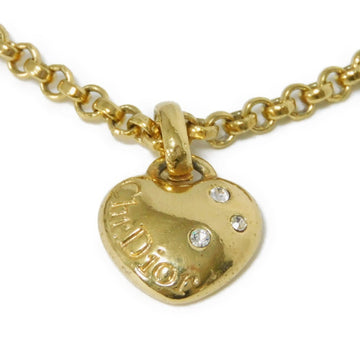 CHRISTIAN DIOR Dior Necklace Heart Crystal Pendant Top Embossed Azuki Chain GP CD Clear Women's