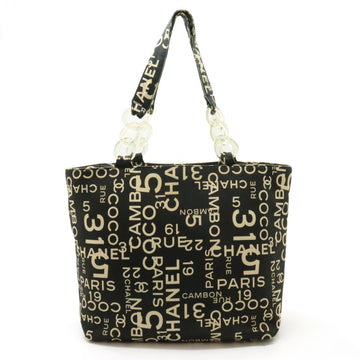 CHANEL By Sea Line Tote Bag Large Shoulder Plastic Chain Canvas Black Ivory A18303