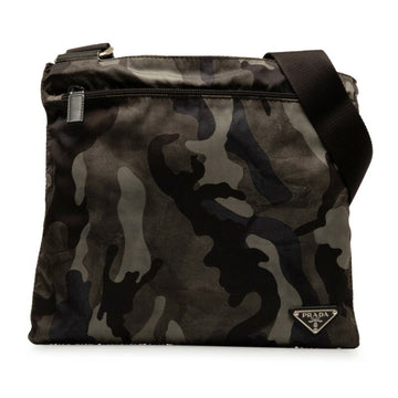 PRADA Triangle Plate Camouflage Shoulder Bag Khaki Black Nylon Women's