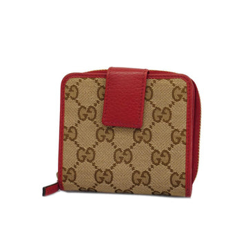 GUCCI Wallet GG Canvas 346056 Leather Brown Red Women's