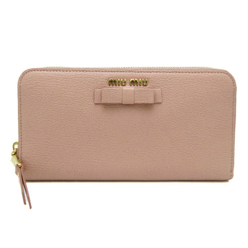 MIU MIU Ribbon 5ML506 Women's Leather Long Wallet [bi-fold] Light Pink