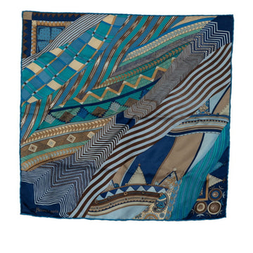 HERMES Carre 45 COUPONS INDIENS Indian Piece Scarf Muffler Blue Multicolor Silk Women's