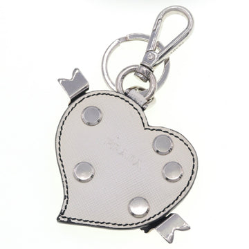PRADA Keychain M8441M White Leather Key Ring Bag Charm Heart Studs Ladies