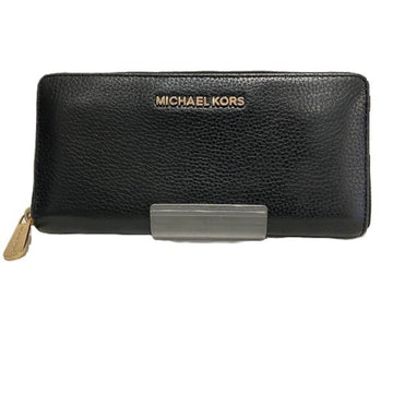 MICHAEL KORS Round Black Leather Long Wallet for Women