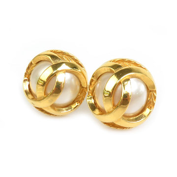 CHANEL Earrings Coco Mark Metal/Faux Pearl Gold/Off-White Women's e58556f