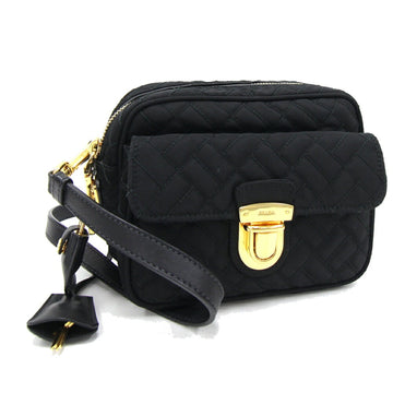 PRADA Shoulder Bag Black Nylon Leather Pochette Crossbody Quilted Women's
