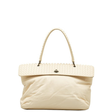BOTTEGA VENETA Intrecciato Handbag White Leather Women's BOTTEGAVENETA