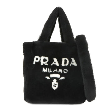 PRADA 2way tote shoulder bag shearling black white 1BG447 gold metal fittings Tote Shoulder Bag