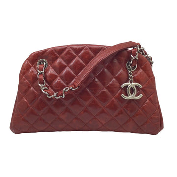 CHANEL Matelasse Chain Bag Handbag Aged Calf Leather Red Women's