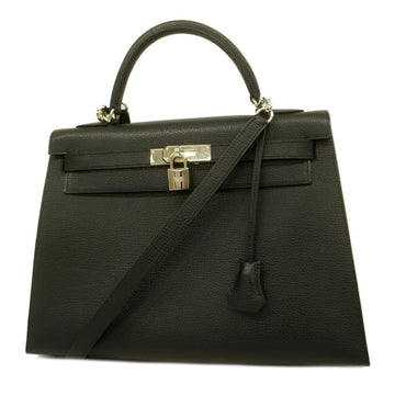 HERMES Handbag Kelly 32 L Engraved Vaux Epson Black Ladies