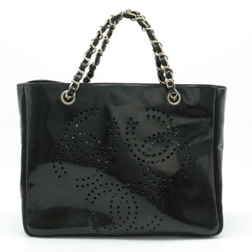 CHANEL Coco Mark Triple Punching Tote Bag Chain Handbag Enamel Black Pouch Not Included A16275