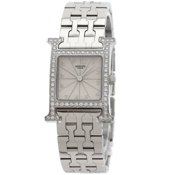 HERMES HH1.230 H Watch Diamond Bezel Wristwatch Stainless Steel/SS/Diamond Women's