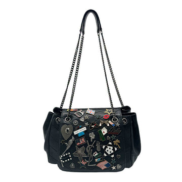 SAINT LAURENT Shoulder Bag Leather/Metal Black/Gunmetal/Multicolor Women's z0487