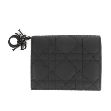 CHRISTIAN DIOR Charm Ultra Matte Leather Ganage Wallet Lady Gardenia Bi-fold Black